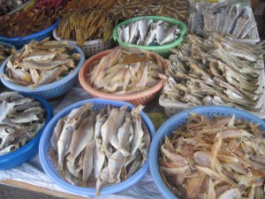 Forskjellige tørket fisk.